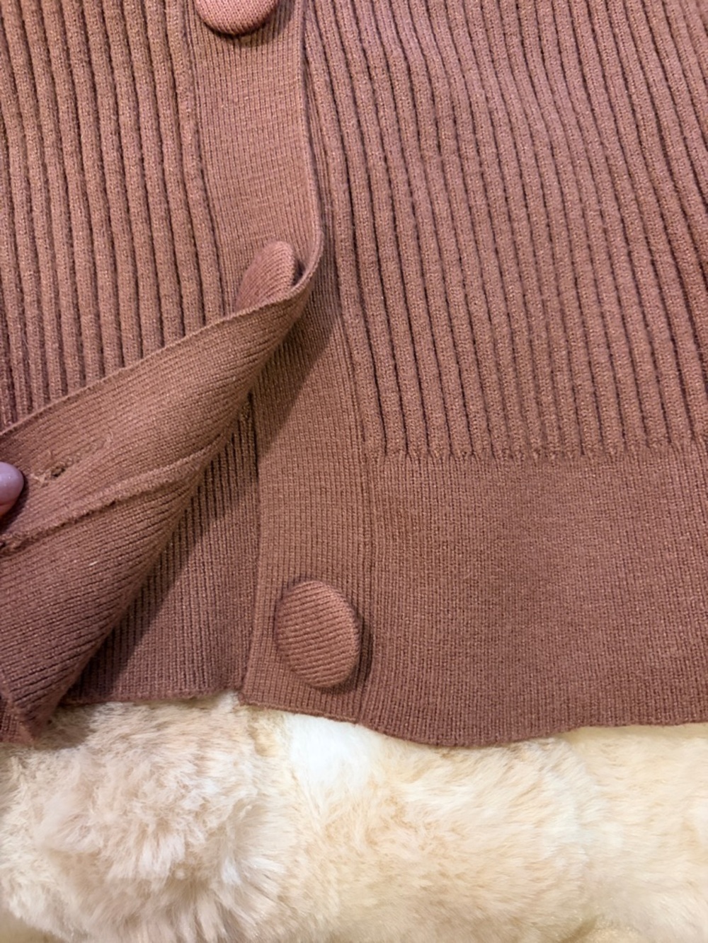 INDUSTRY Brown Ribbed Puff-Sleeve Cardigan size medium - Picture 5 of 6